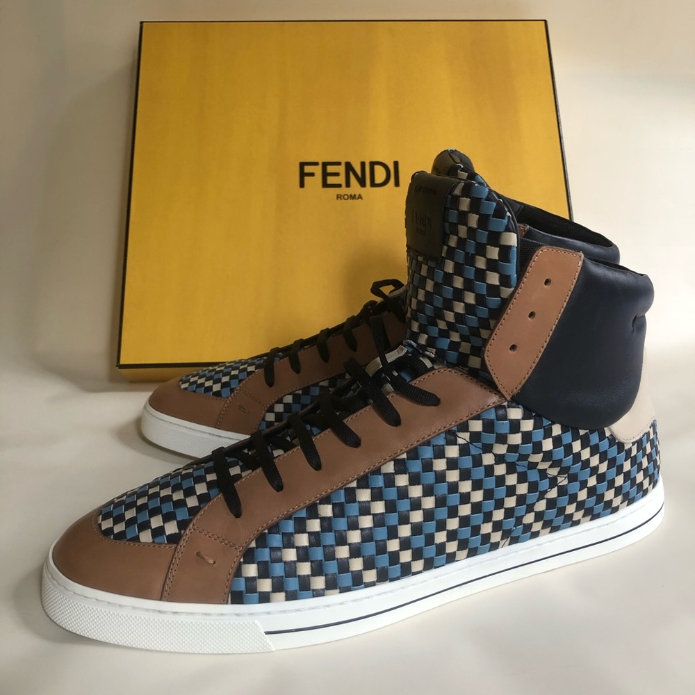 FENDI Multicolor Woven Leather High Top Sneakers - Picture 1 of 8